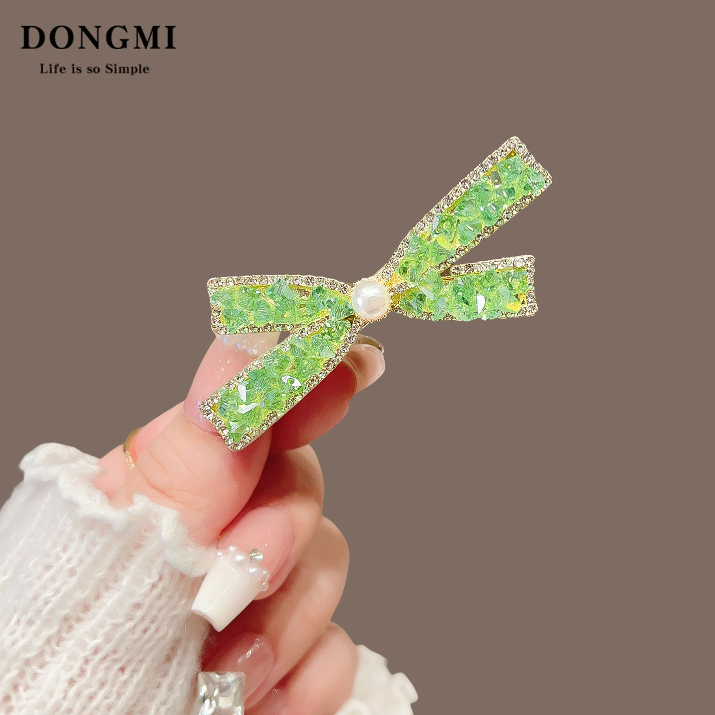 绿色水晶蝴蝶结发夹女鸭嘴夹头饰