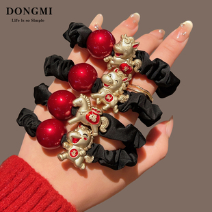 2026马年红色本命年珍珠发圈头绳新年皮套儿童新款皮筋扎丸子头饰