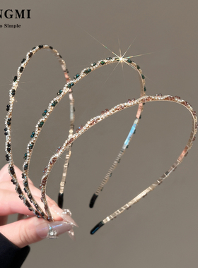 高级感黑色细款水钻发箍女2025新款压发发卡超仙气质复古头箍头饰