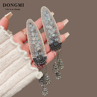 轻奢精致闪钻扇形铃铛流苏发夹女新款 高级感侧边刘海夹子头饰发卡