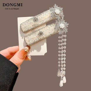 2026新款新中式珍珠雪花流苏发夹女民族风侧边夹刘海夹子头饰发卡