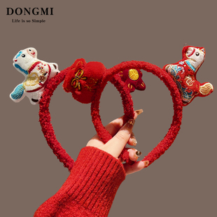 2026新年儿童可爱发箍女红色喜庆马年头箍春节本命年发卡过年发饰