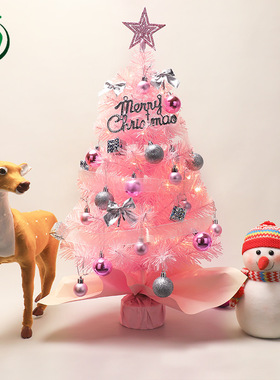 跨境2024新款桌面迷你圣诞树粉色白色绿色小树套餐60cm/45cm