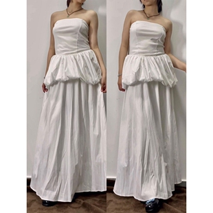 法式一字肩白色抹胸连衣裙子女夏季2026新款气质绝美漂亮套装长裙