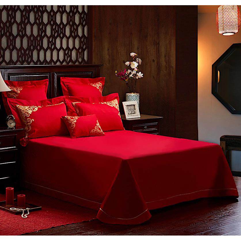 KI9S2023大红婚庆床单纯棉结婚红色全棉床单三件套1.8米2.0m床上