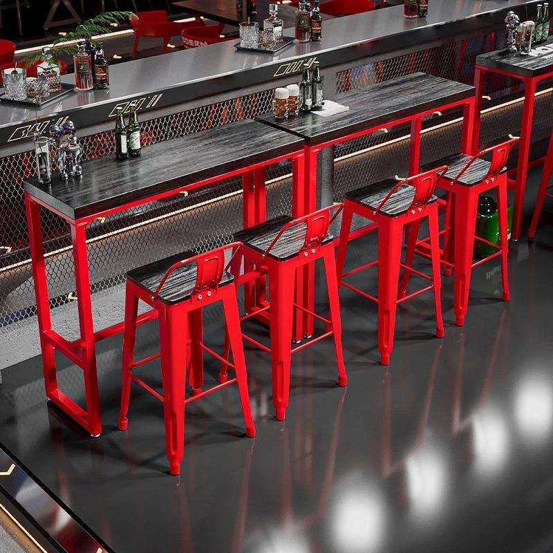 实木吧台桌椅组合靠墙桌子家用咖啡厅奶茶店酒吧长条桌高脚桌椅子