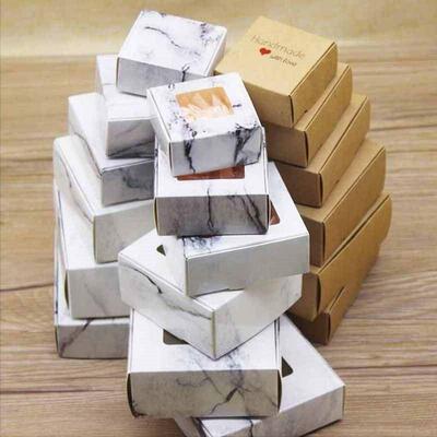 极速10pcs Kraft Paper Candy Box Cardboard Marbling Style