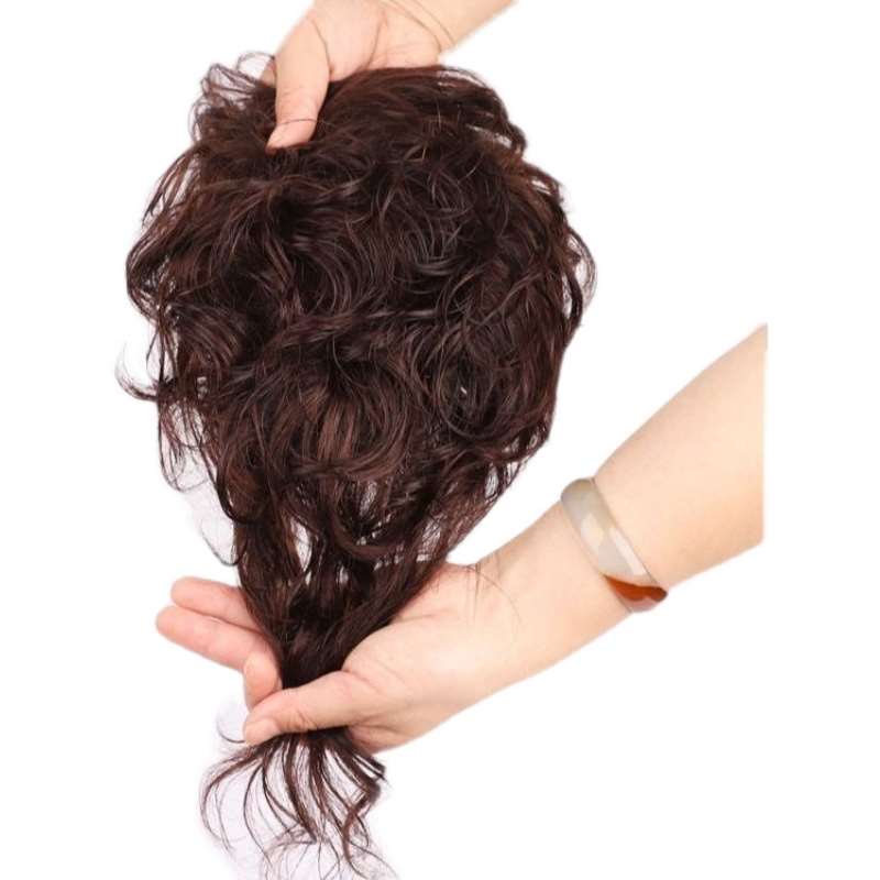 短卷发补发块发顶卷发假发片头顶遮白发蓬松真人发丝中老年送妈妈