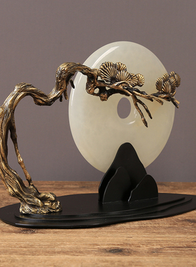 天然玉石平安扣招财摆件新中式玄关酒柜客厅家居书房博古架装饰品