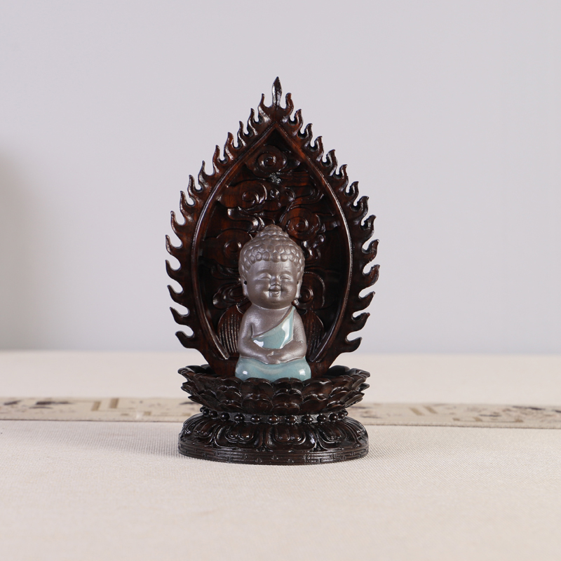 红木底座黑檀木莲花背光佛像观音石头实木圆形木雕摆件工艺品底托