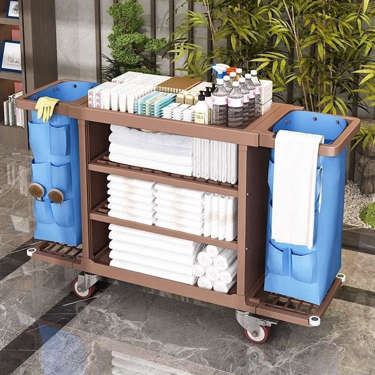 客房布草车清洁小推车多功能三层移动式带轮酒店保洁手推车工具车