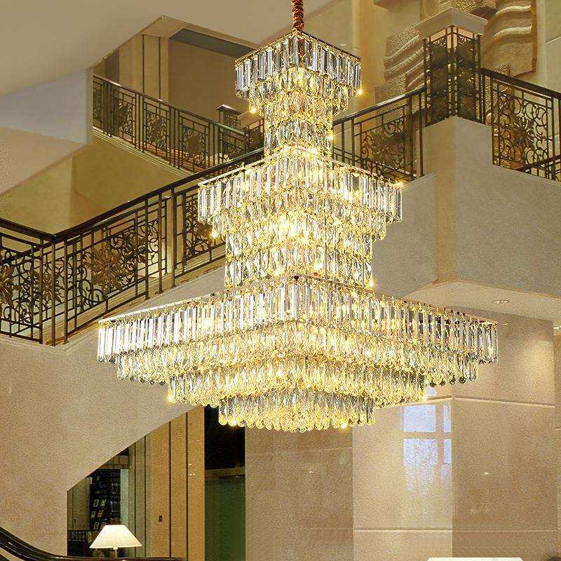 欧式轻奢复式楼客厅大吊灯现代别墅酒店婚礼大堂宴会大厅K9水晶灯
