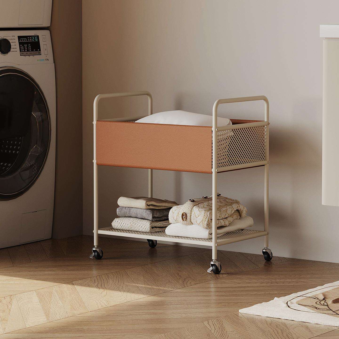 带轮家用脏衣篮双层脏衣服收纳小推车浴室卫生间移动洗衣篮置物架