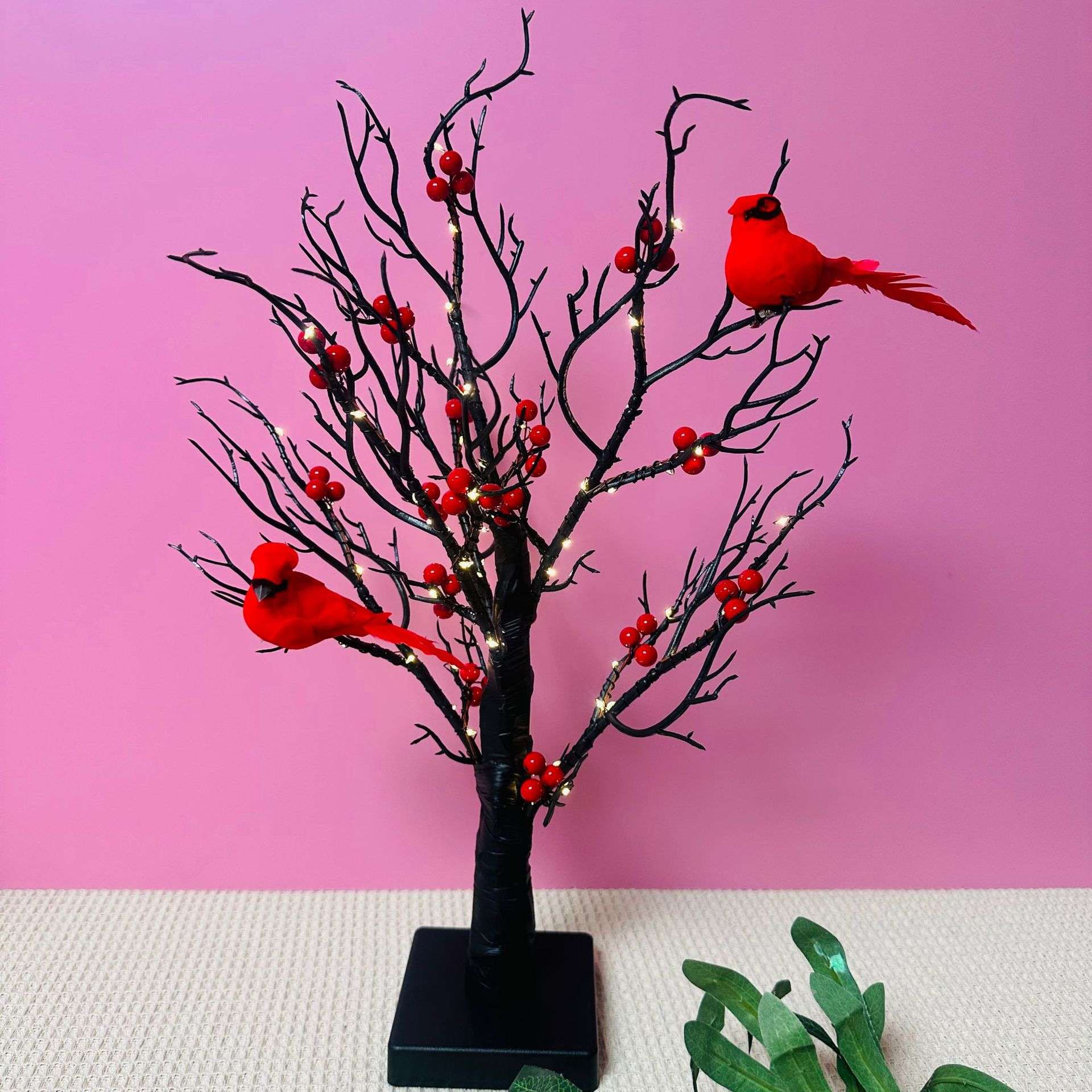 圣诞节LED彩灯卧室氛围布置造型灯节日灯装饰桌面发光红鸟树灯