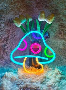 亚马逊热销外贸跨境led蓝色蘑菇发光灯造型装饰亚克力霓虹灯牌