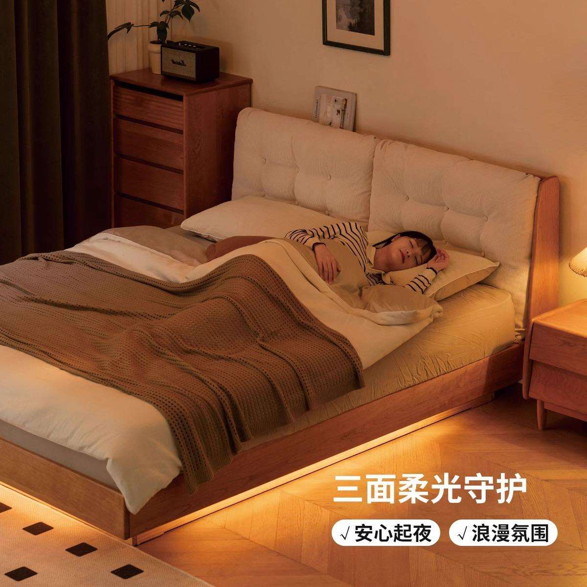 实木箱体床储物床樱桃木双人床现代简约软靠悬浮床收纳床卧室家用