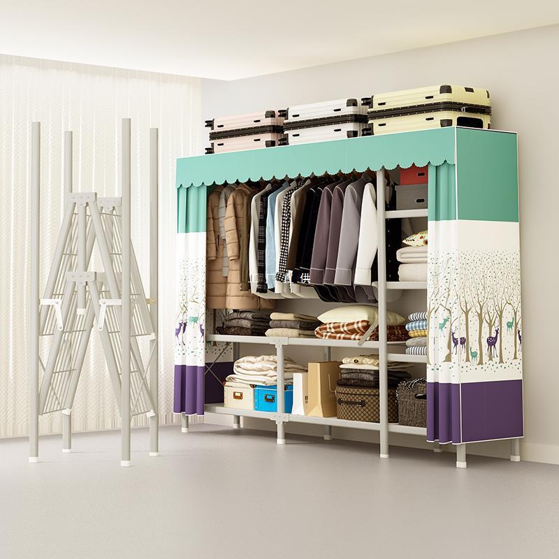 免安装衣柜家用卧室可折叠简易组装布衣橱全钢架结实耐用出租房用