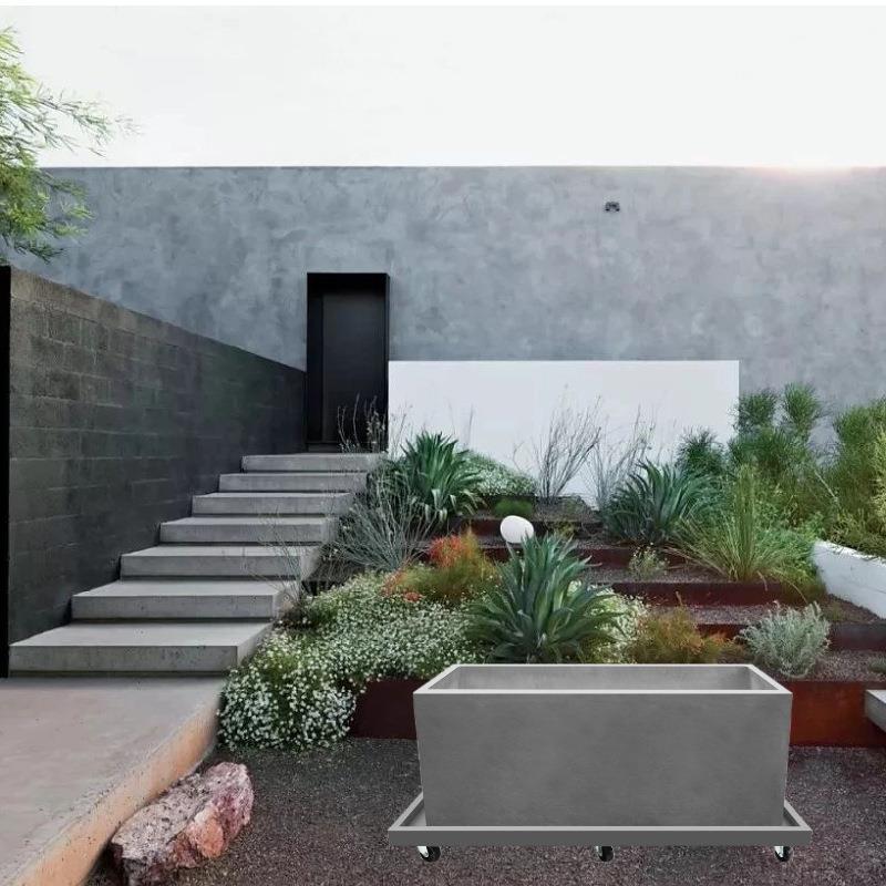 YouKa仿水泥长方形花盆托长条花盆节水带刹托阻滑底盘滑槽万向轮