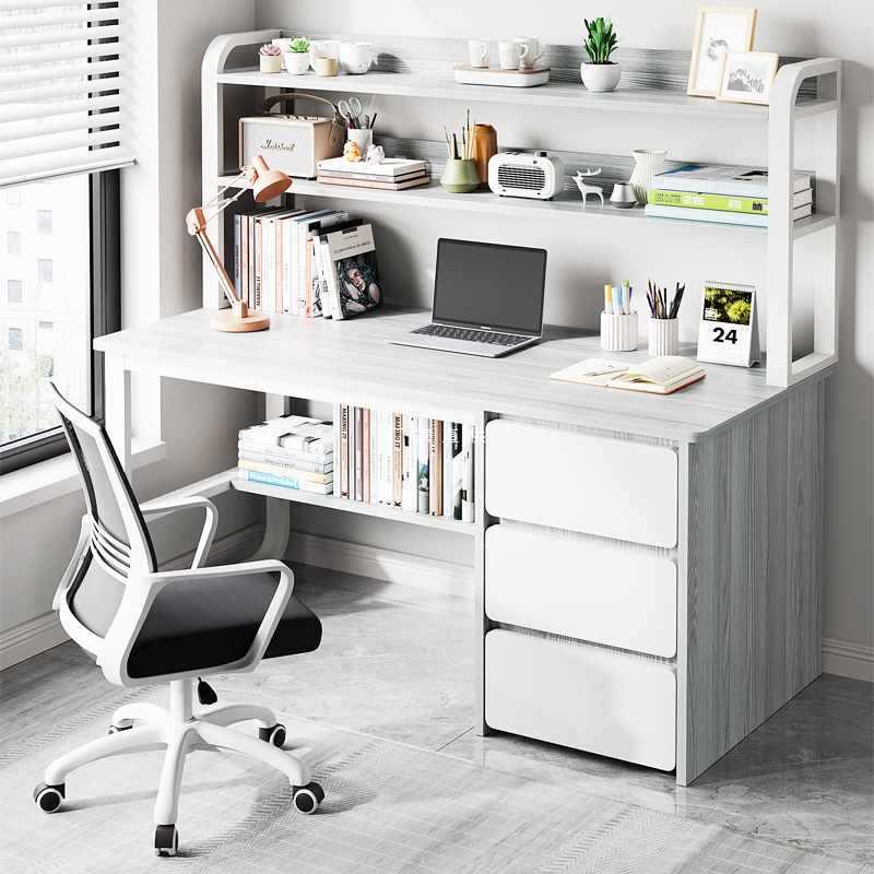 电脑桌台式家用书桌书架一体学生写字桌卧室学习桌子工作台办