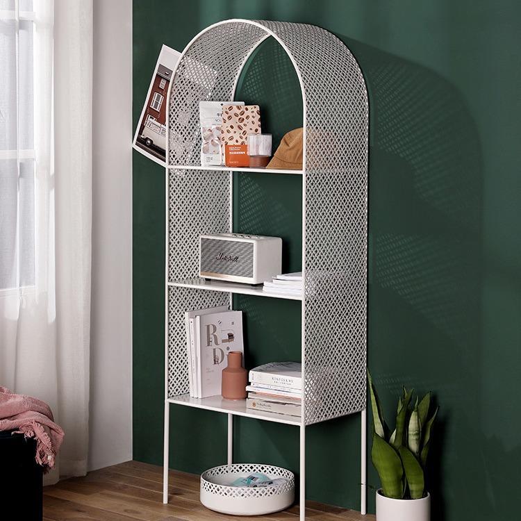 现代简约铁艺书报架客厅沙发边落地置物架三层展示书架网红书架