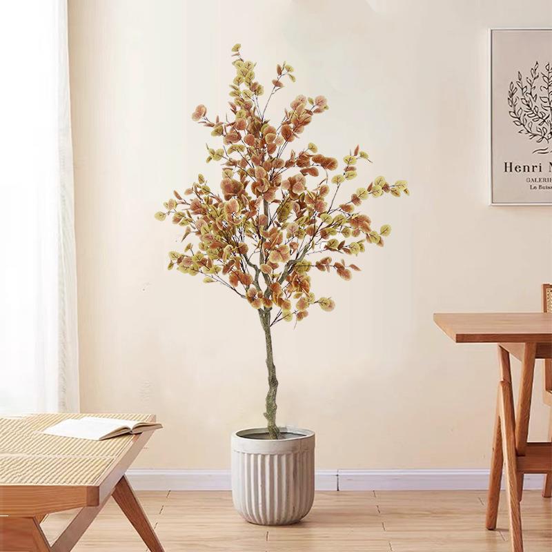 仿真绿植尤加利盆栽大型家居落地摆件人造植物金钱树叶盆景装饰