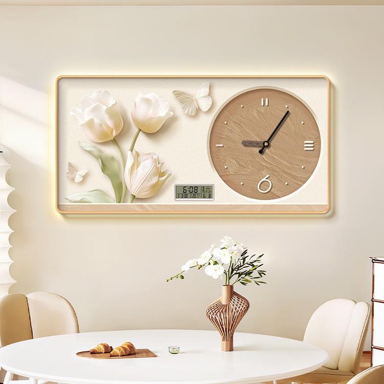 奶油风时钟万年历电子LED发光餐厅装饰画法式高级感客厅钟表挂画