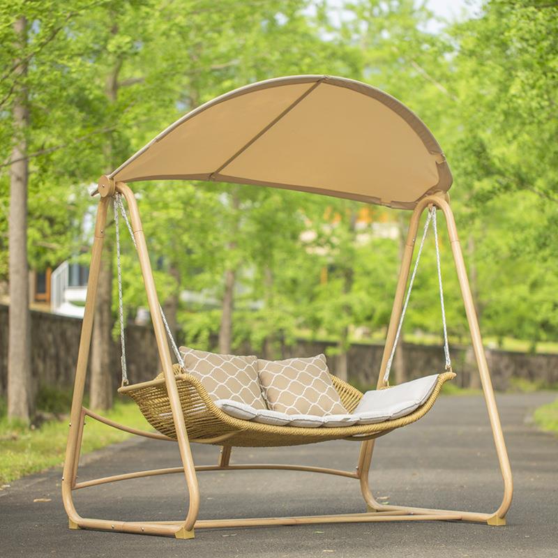 临亚户外庭院编藤荡秋千室外双人顶棚防雨吊床小院网红花园吊椅