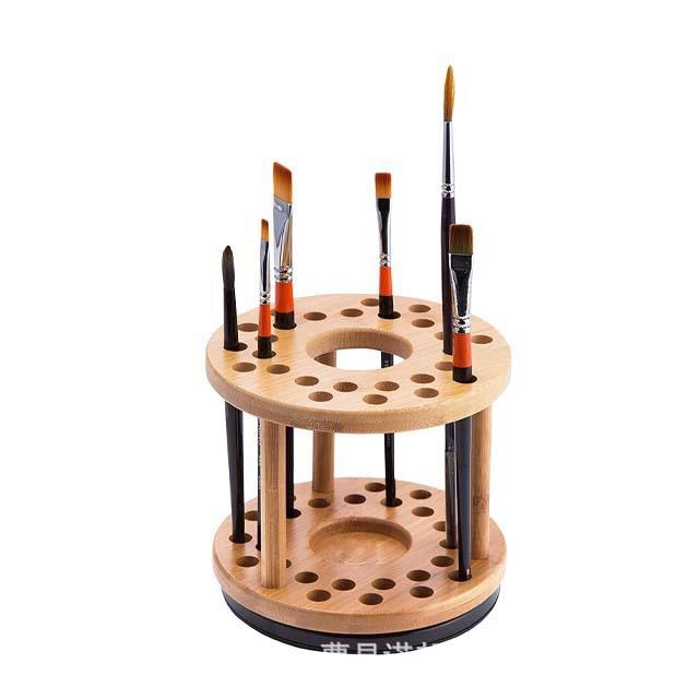 木制楠竹化妆刷收纳画笔颜料笔收纳两层可旋转可实木