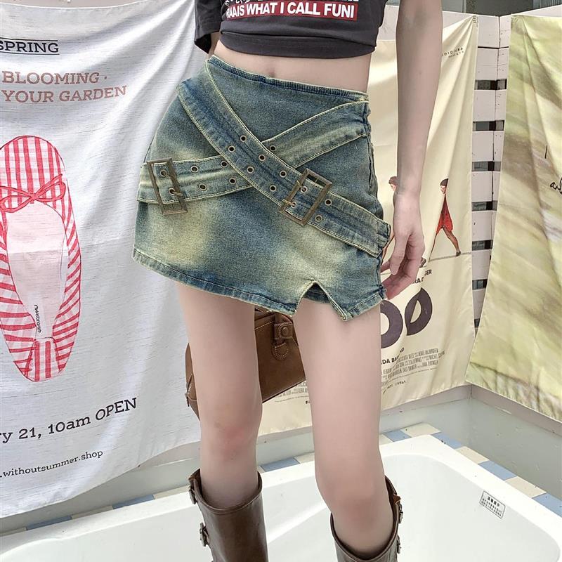 辣妹牛仔半身裙女2025夏季新款a字高腰短款包臀短裤裙
