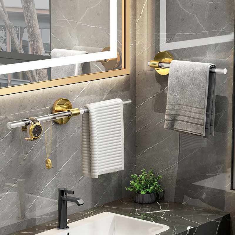 免打孔锌合金亚克力毛巾杆透明毛巾架浴室洗手台卫生间壁挂轻奢