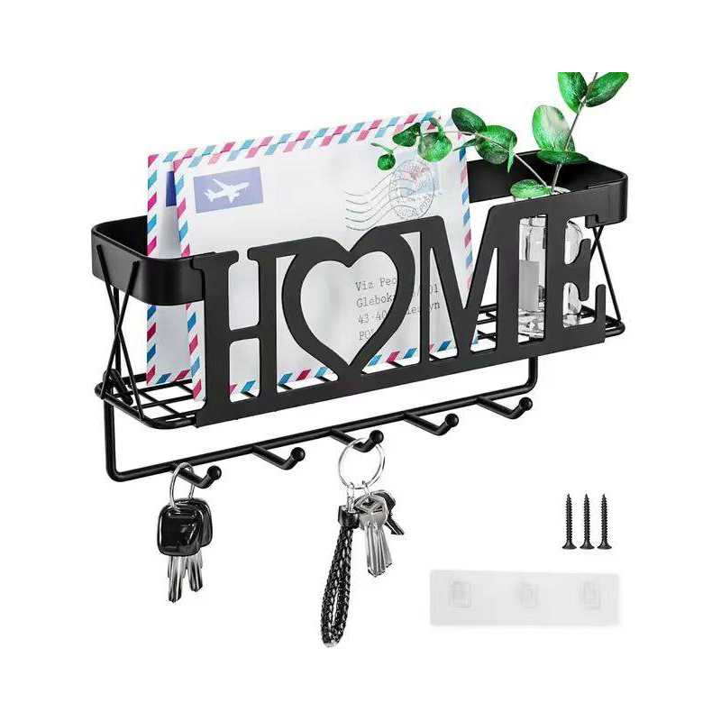 金属壁挂钥匙挂钩免打孔挂钩挂衣钩文件信封支架铁艺HOME毛巾挂架