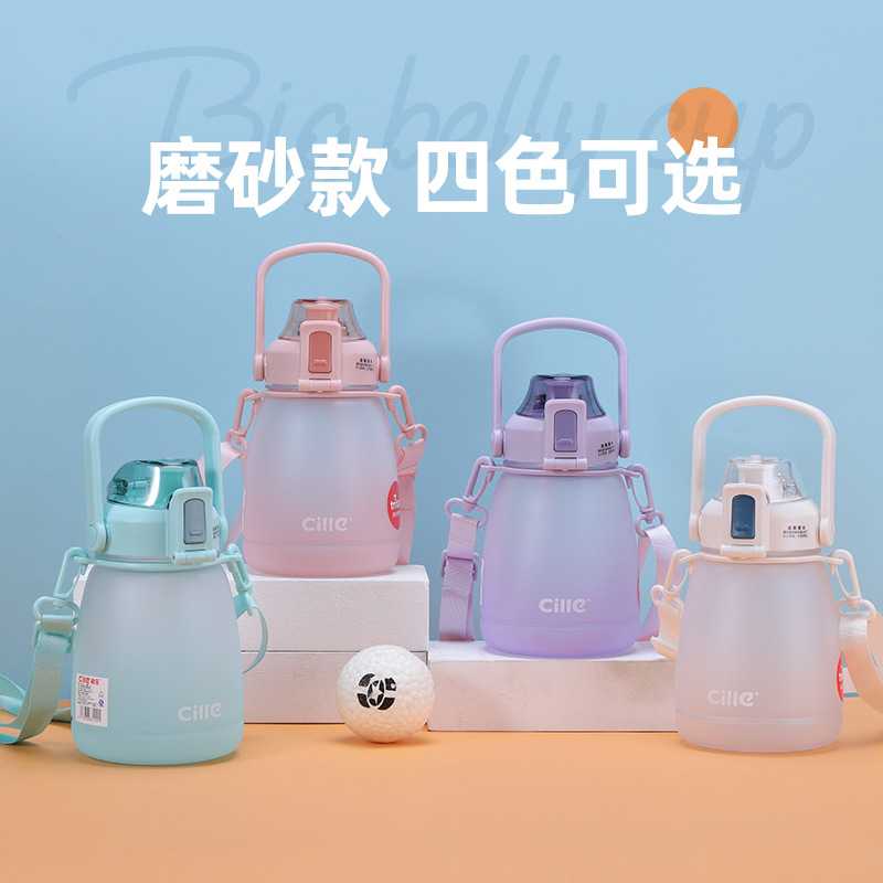 希乐水杯大肚杯塑料水杯tritan提手杯大容量带吸管户外运动水壶