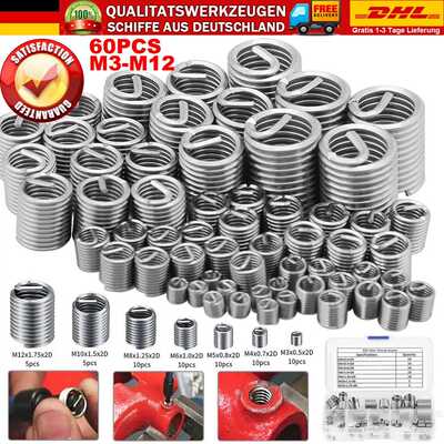 60pcs盒装 不锈钢钢丝螺套螺纹嵌件护套螺旋型螺母修复工具M3-M12