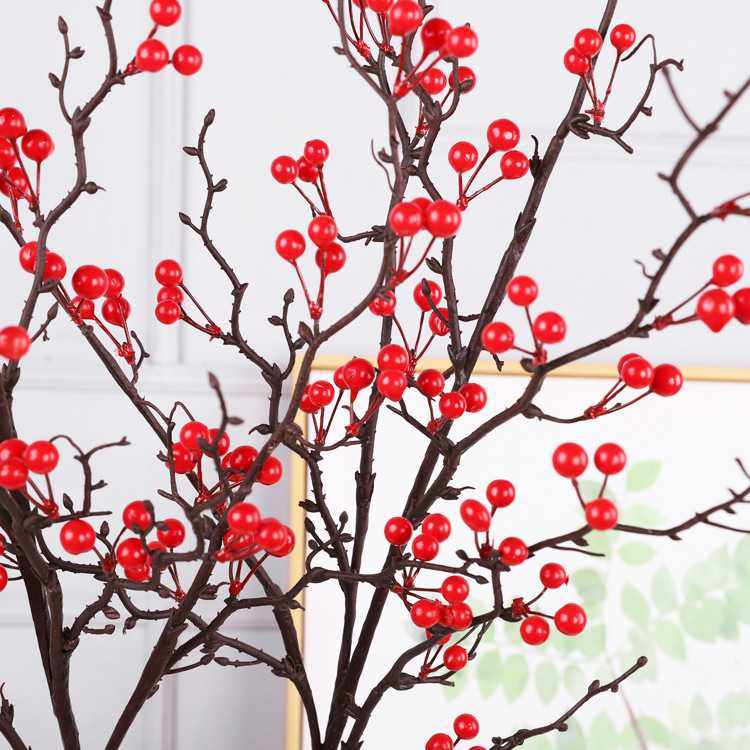 北美仿真冬青果子 仿真果干枝黄金果浆 婚庆装饰仿真红果