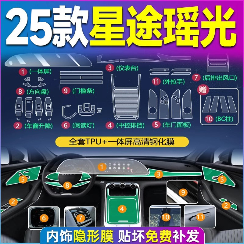 25款星途瑶光CDM专用内饰膜中控贴膜屏幕钢化膜车内配饰改装用品.