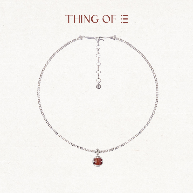 THING OF E【福至】系列 四花镂空球形项链 红色玛瑙原创设计