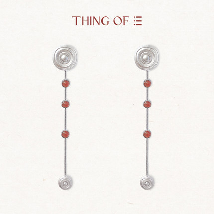 THING OF E【赤】系列 圆形钉珠镶嵌宝石流苏耳环 新中式长款耳饰