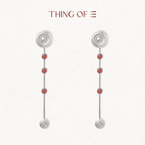 THING OF E【赤】系列 圆形钉珠镶嵌宝石流苏耳环 新中式长款耳饰
