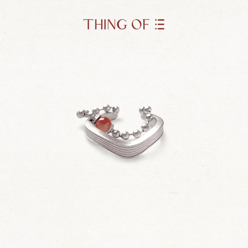 THING OF E【赤】系列 异形凹凸纹侧链镶石开口戒指 小众链条戒指