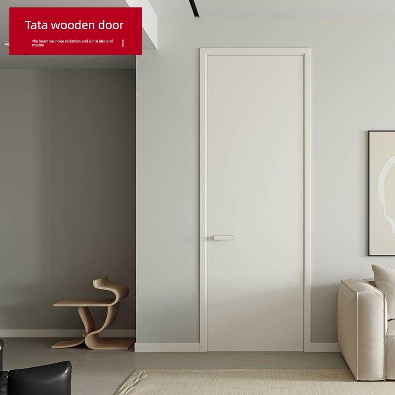 TATA木门现代简约单开室内卧室门隐形门套装折叠门客厅厨房门简白