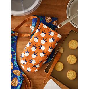 回家手工花棉和亚麻微波炉手套烤箱厨房烘烤加厚防烫绝缘手套