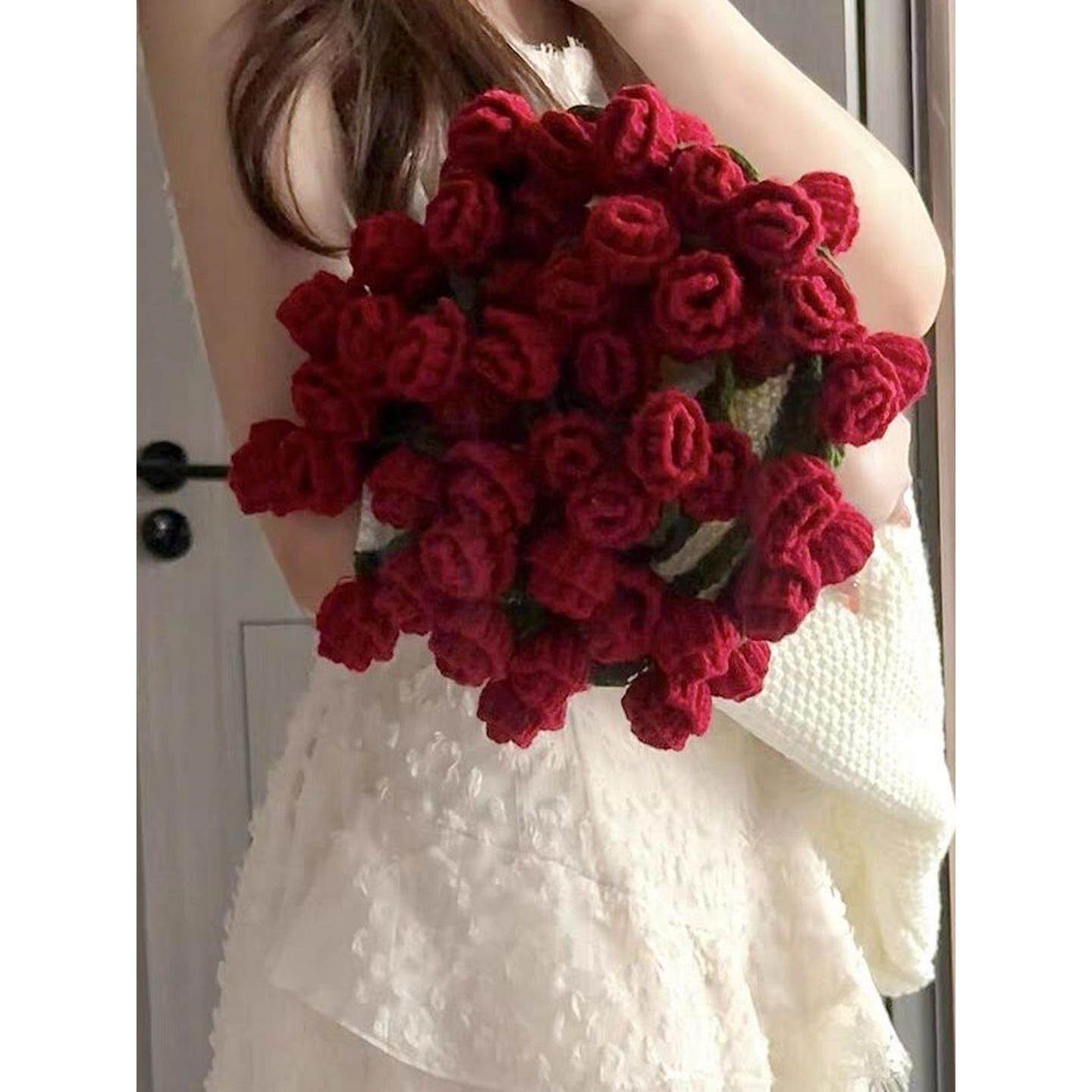 成品玫瑰花束毛毯子手工编织毛线钩织披肩99朵午睡送女生生日礼物