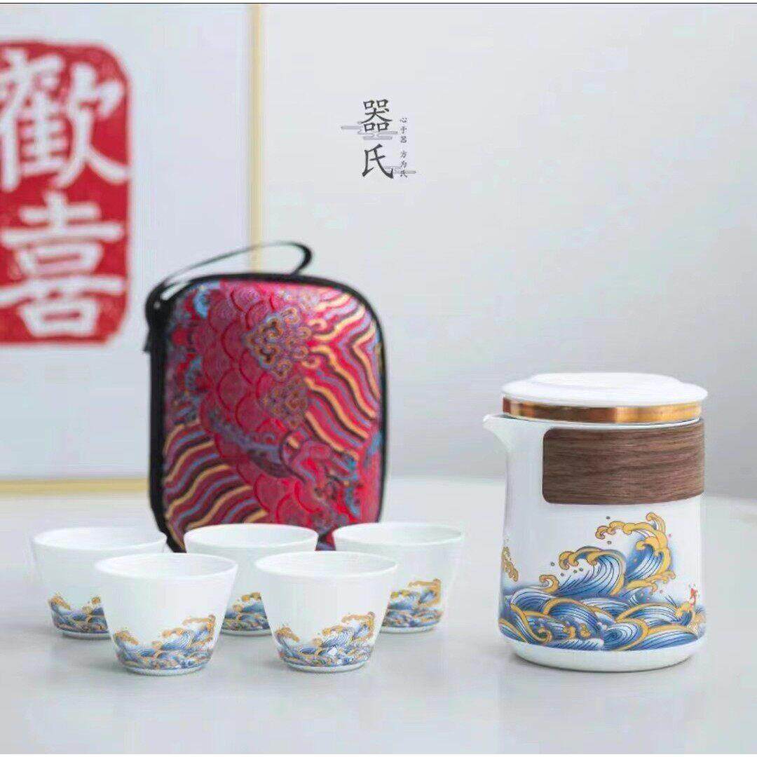 纳驰可可39旅行茶具套组家用可携式收纳包一壶五杯户外陶瓷快客杯