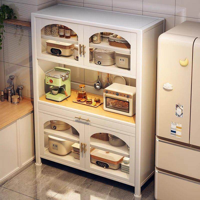 厨房置物架餐边柜落地多层加宽靠墙一体储物柜微波炉收纳架橱柜