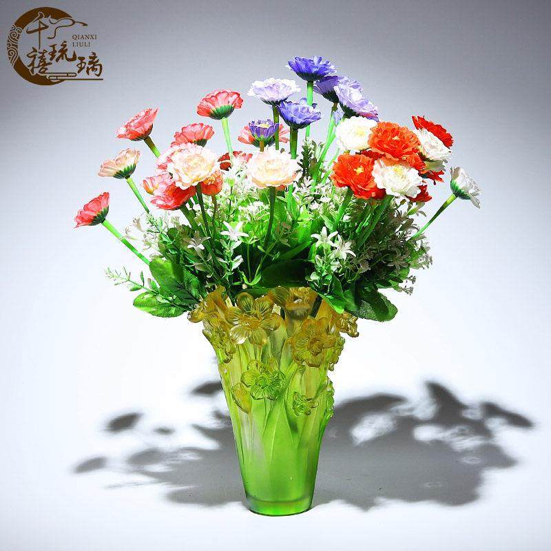 高档琉璃工艺礼品摆饰水仙花花瓶摆件彷真客厅插花轻奢高档乔迁新