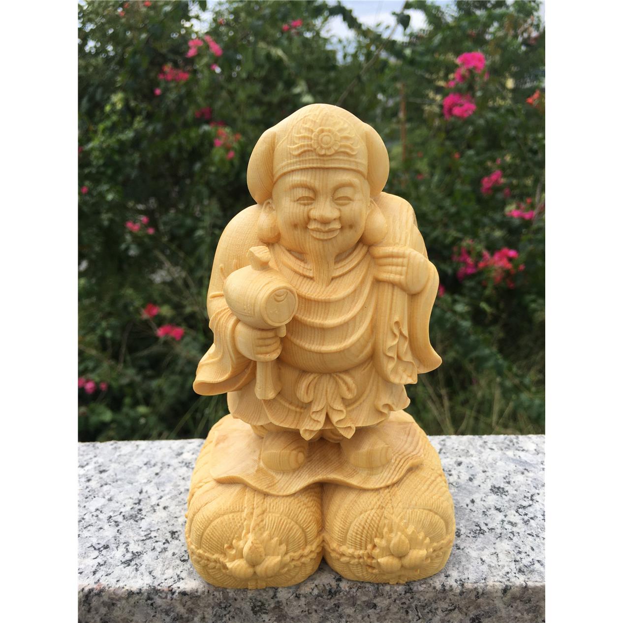 崖柏黄杨木雕刻大黑天佛门护法实木七福神财神客厅送礼工艺品佛像