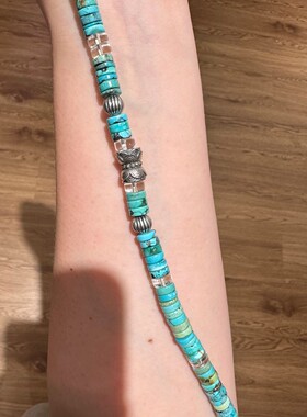 s925银绿松石隔片白水晶算盘珠双莲花桶珠瓜珠项链 N17939