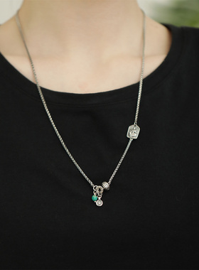 S925银绿度母牌六字真言松石项链锁骨链小众设计感N15011