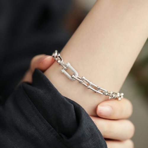 S925 银意大利精工光面马蹄链条手链女时尚个性小众设计 S13418