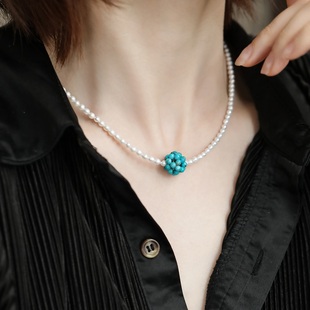 百搭 百搭新中式 吊坠925银 N19048手工球吊坠白色珠珠项链轻奢时尚